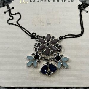 LC Lauren Conrad Floral Crystal Pendant Necklace Multicolor Blue Stone Delicate